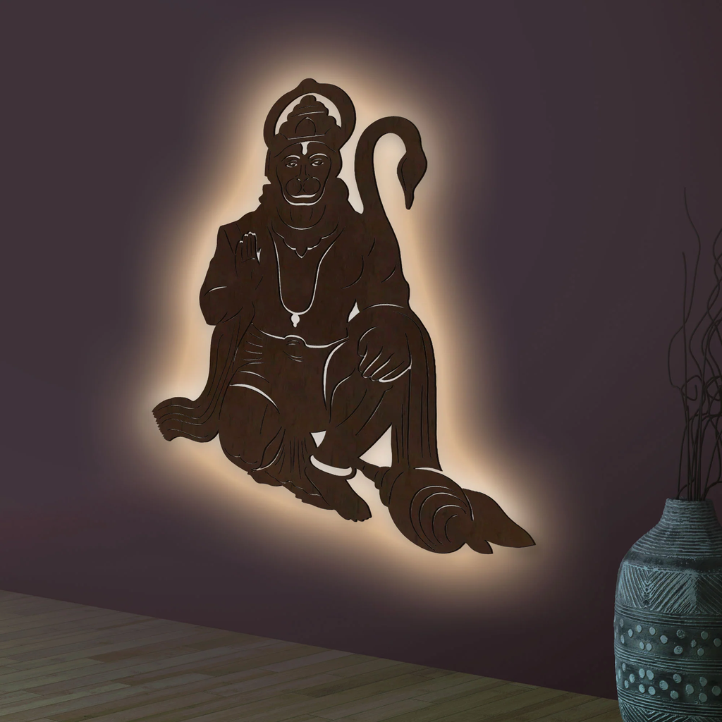 Hunuman Ji Backlit Wooden Wall hanging