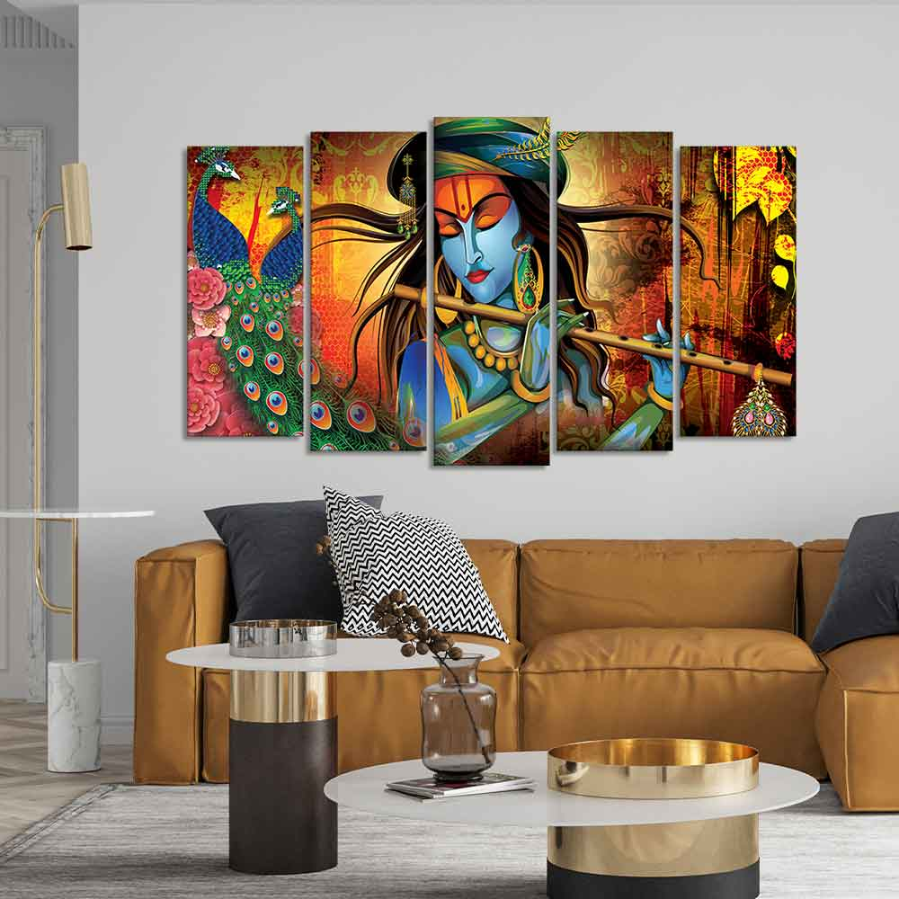 Lord Krishna Premium Wall Painting Set of Five Pieces