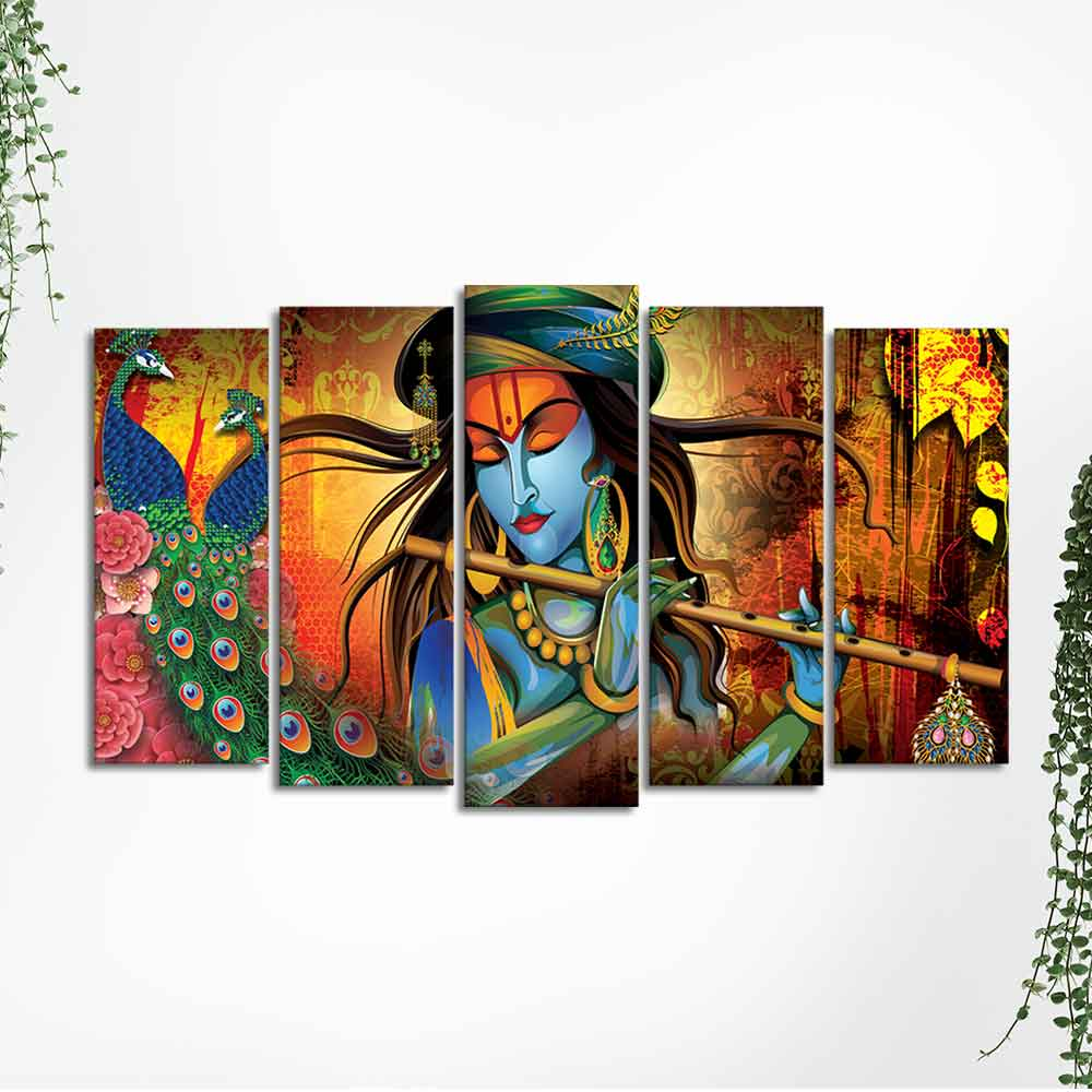 Lord Krishna Premium Wall Painting Set of Five Pieces