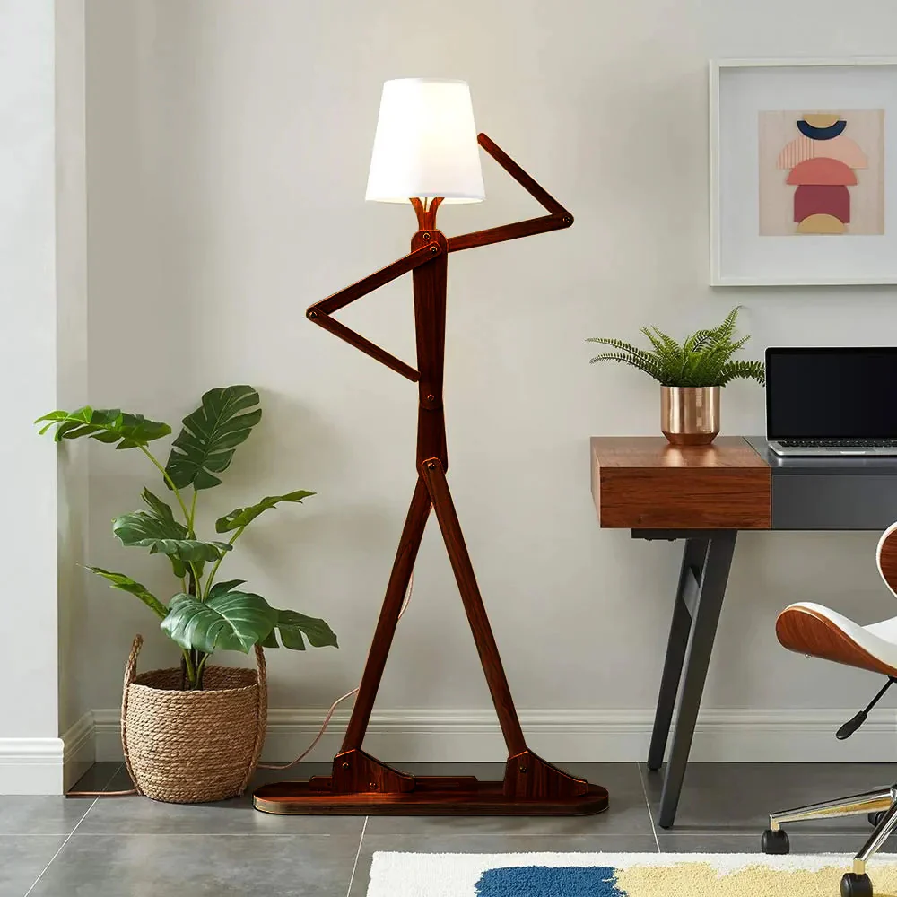 Brown & White Wood Floor Lamp