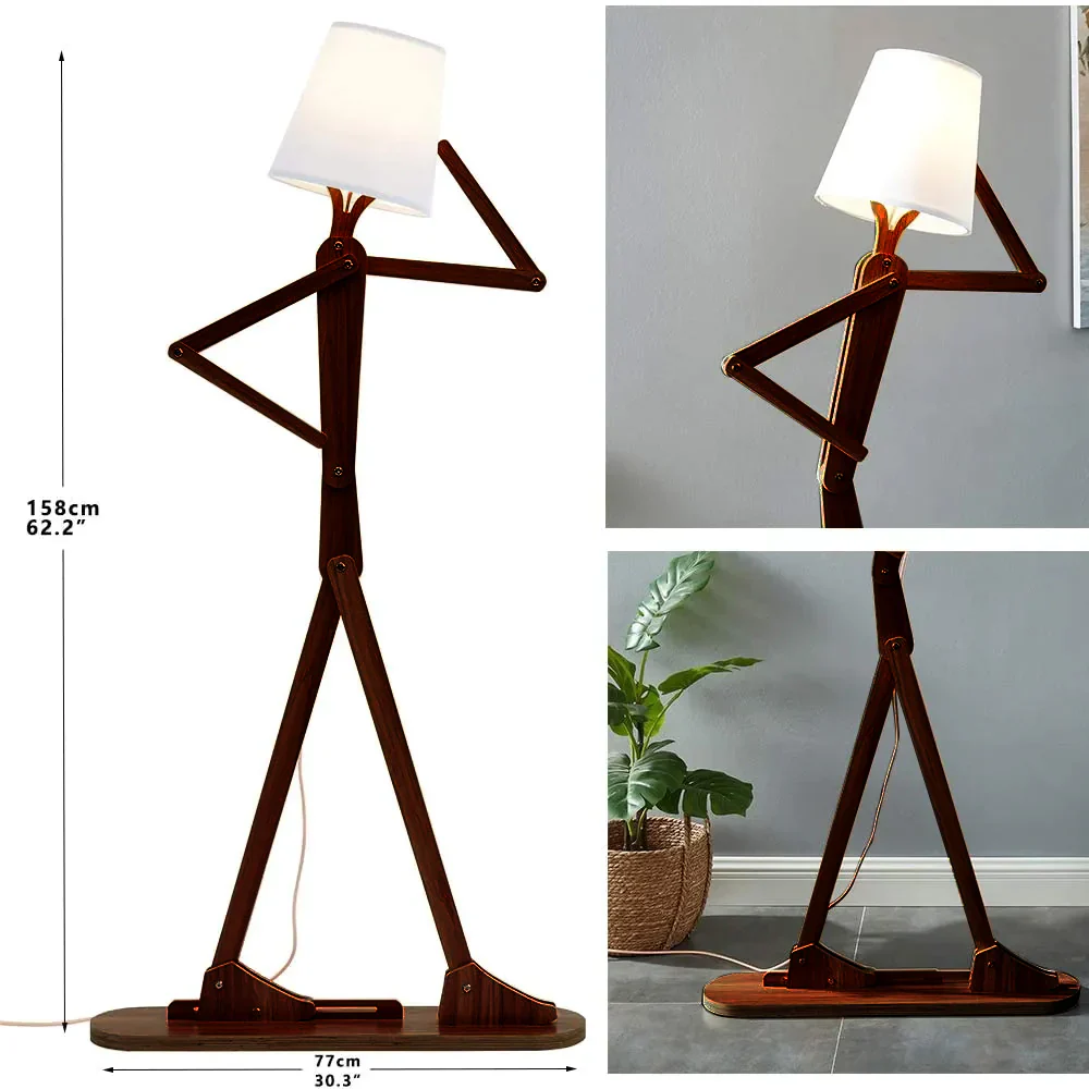 Brown & White Wood Floor Lamp