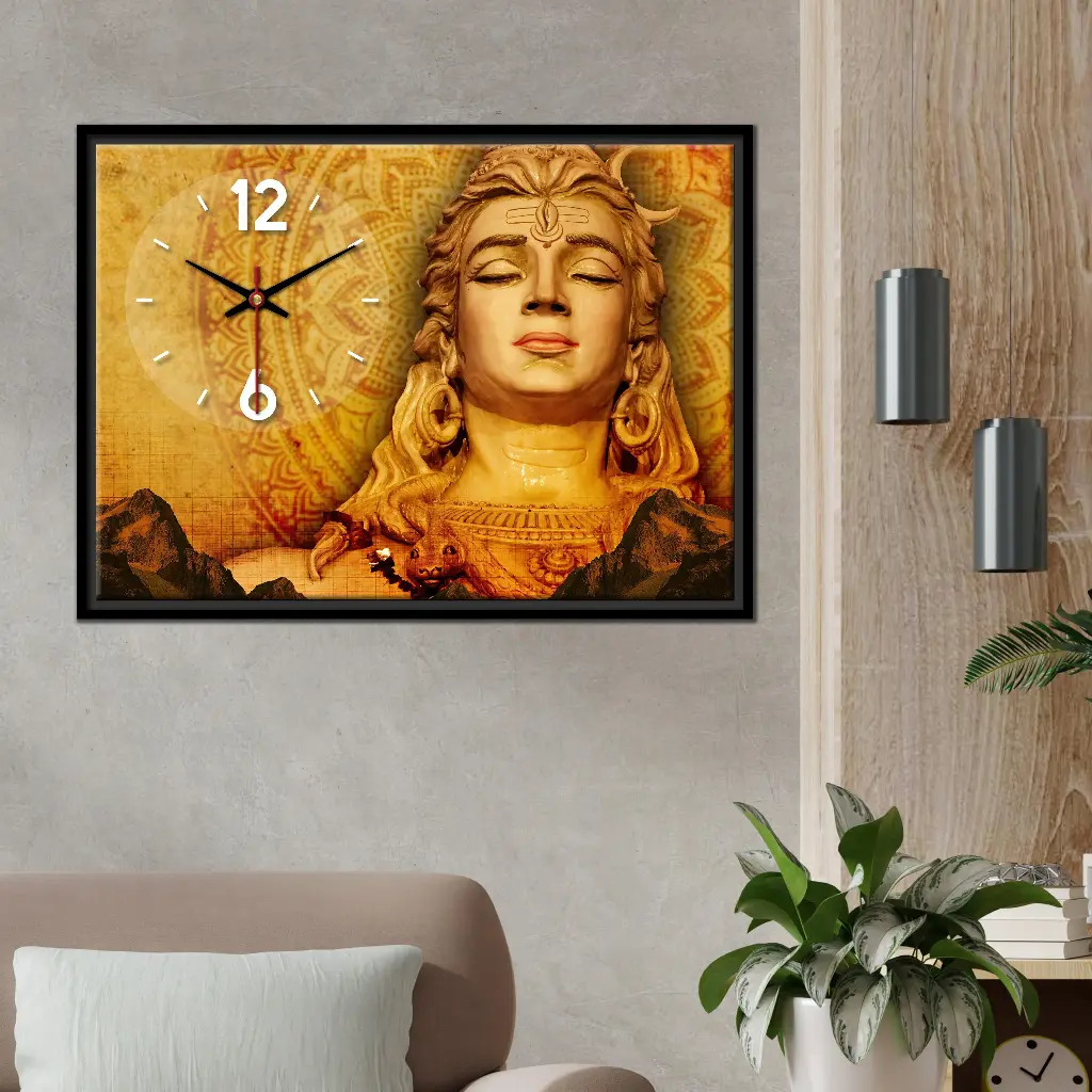 Floating Frame Lord Shiva Wall Painting with Clock