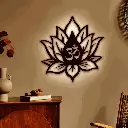 Hindu OM Flower-Backlit Wooden Wall Decor with LED Night Light