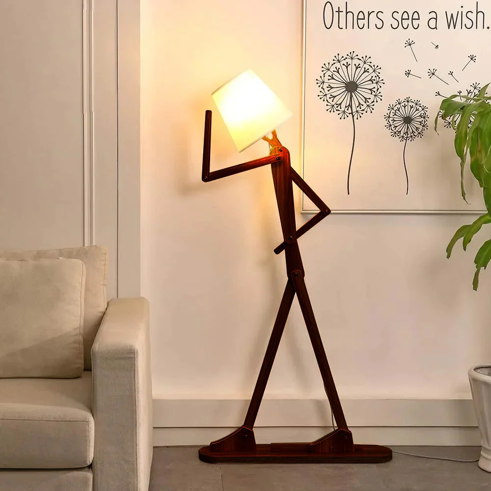 Brown & White Wood Floor Lamp